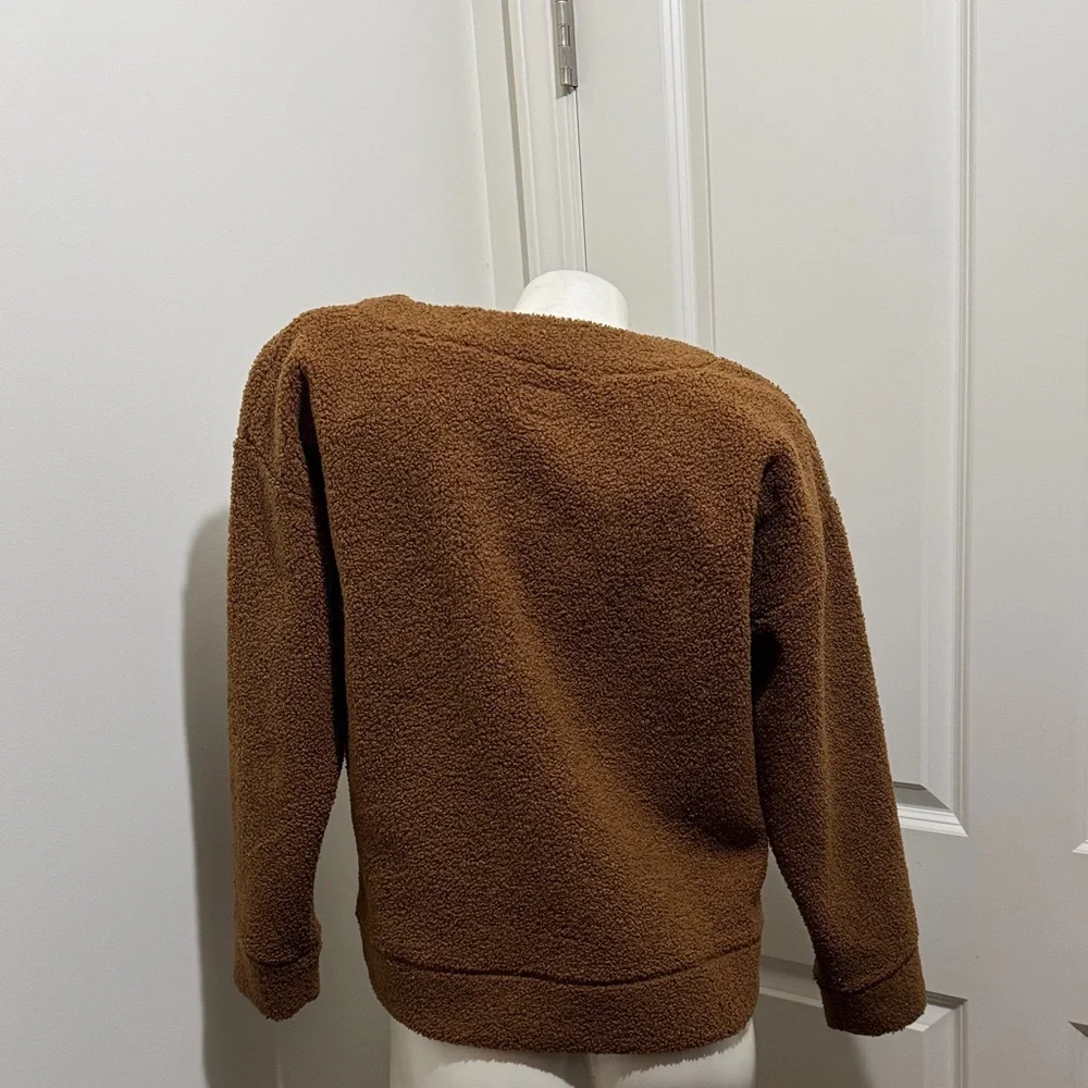 J. Crew Women's Brown Sherpa Teddy Cropped Crew Neck Sweater